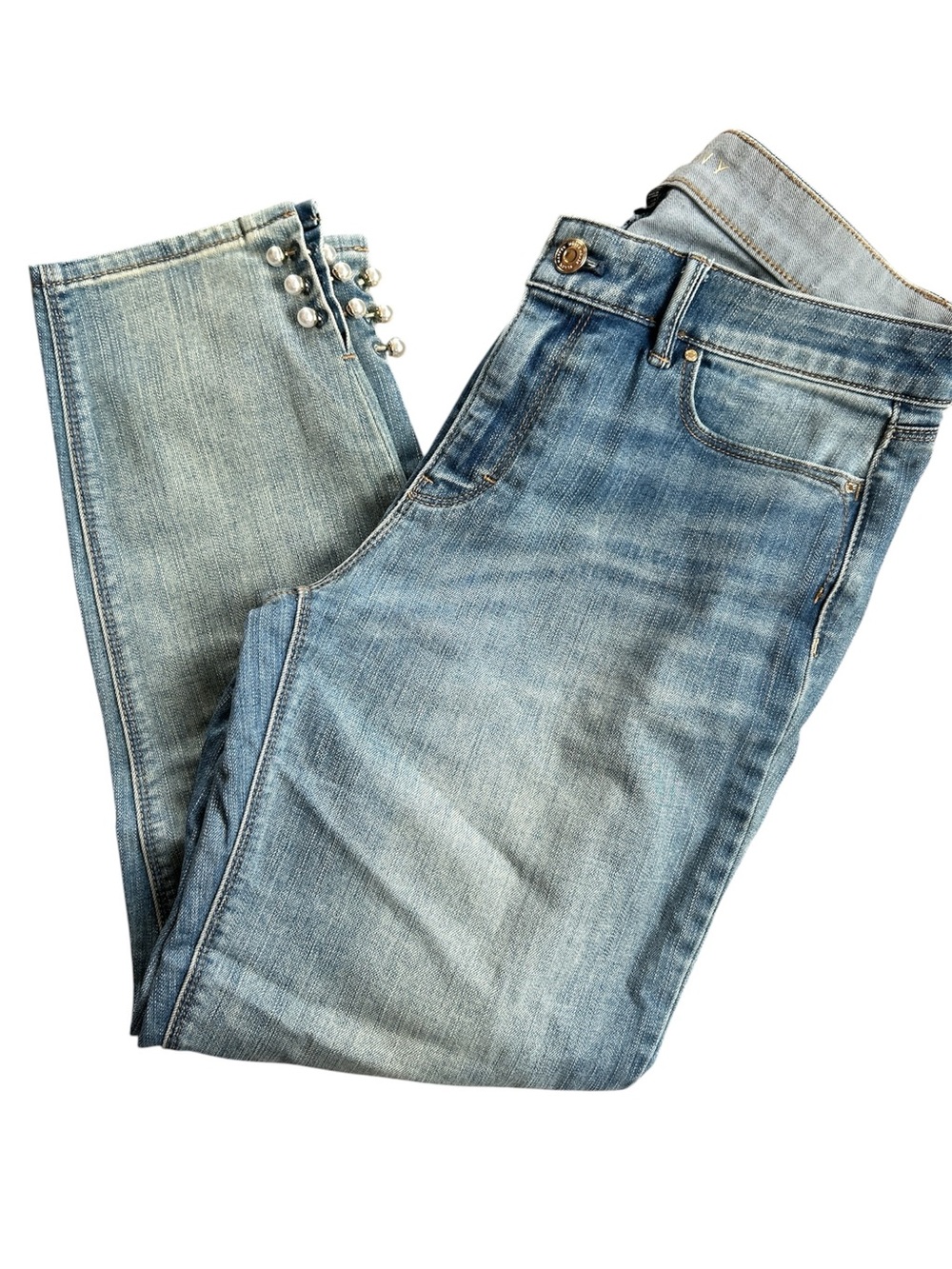 White House Black Market Light Blue Women's Jeans with Pearl Button Detail